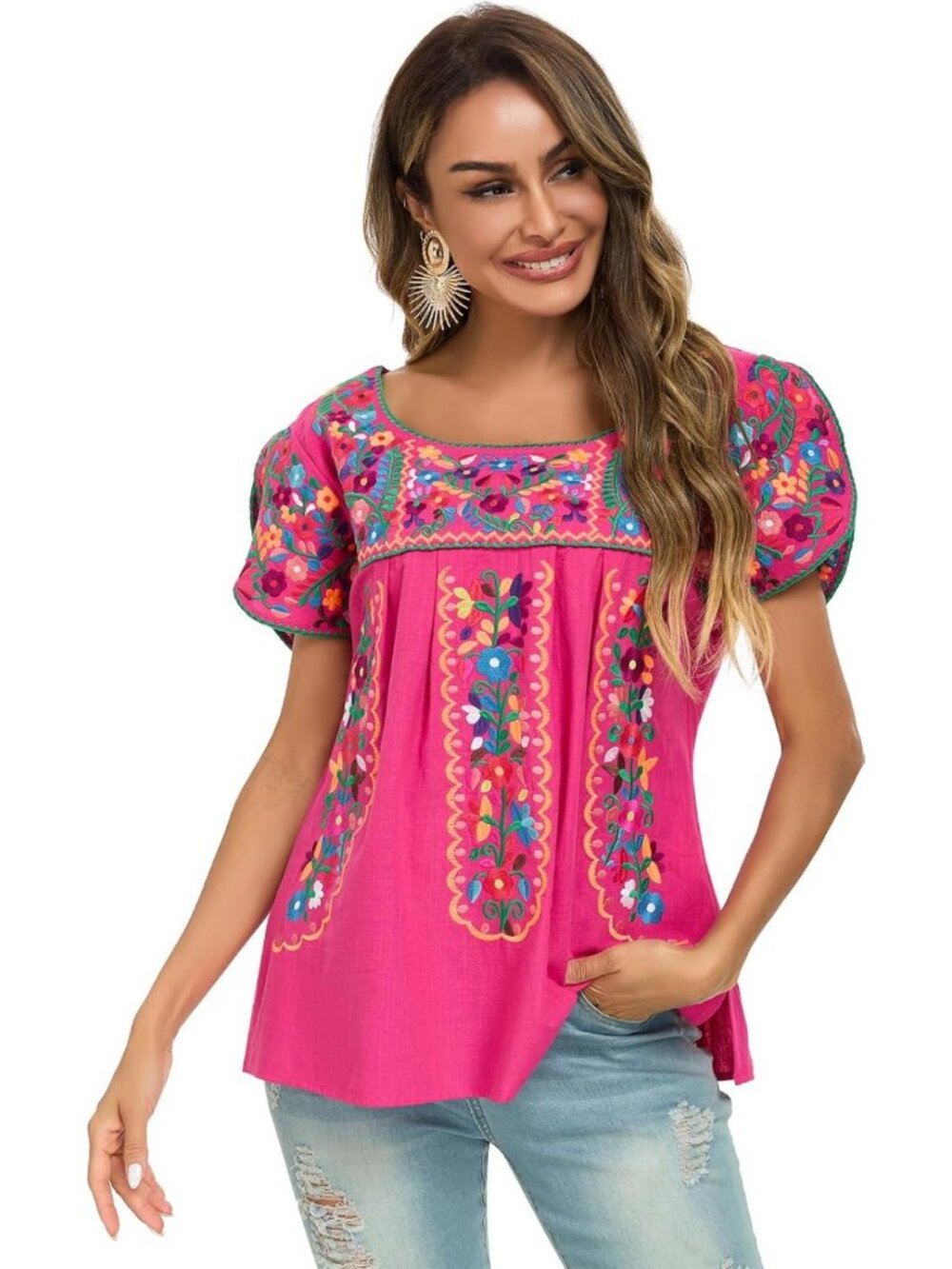 Embroidered Mexican Peasant Tops for Women | Summer Tunic Blouse, Boho Style